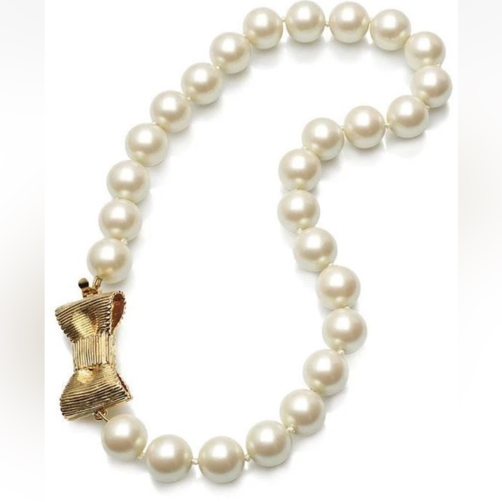 Kate Spade “All Wrapped Up Pearls” Necklace Gold 18" Ribbon Bow BRIDAL w dusty - Picture 5 of 15